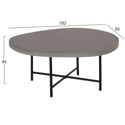 SET 2PCS COFFEE TABLES IFFANS ΗΜ10733.01 FIBER CEMENT IN GREY--BLACK METALLIC LEGS