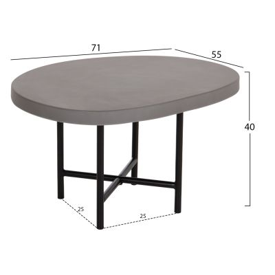 SET 2PCS COFFEE TABLES IFFANS ΗΜ10733.01 FIBER CEMENT IN GREY--BLACK METALLIC LEGS