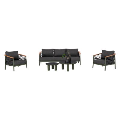 OUTDOOR LOUNGE SET 5PCS STREAM HM6426.07 ALUMINUM IN GREEN-DARK GREY STRAP ROPE & OLEFIN FABRIC