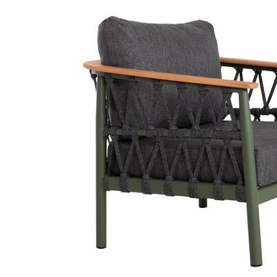 OUTDOOR LOUNGE SET 5PCS STREAM HM6426.07 ALUMINUM IN GREEN-DARK GREY STRAP ROPE & OLEFIN FABRIC