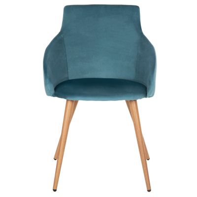 DINING ARMCHAIR IVY HM8546.05 TURQUOISE VELVET AND METAL LEGS IN NATURAL WOOD COLOR 53x55x79Hcm.