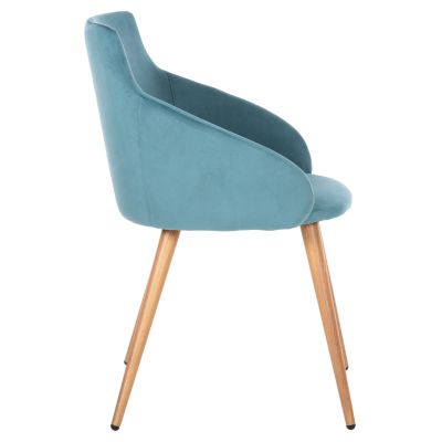 DINING ARMCHAIR IVY HM8546.05 TURQUOISE VELVET AND METAL LEGS IN NATURAL WOOD COLOR 53x55x79Hcm.