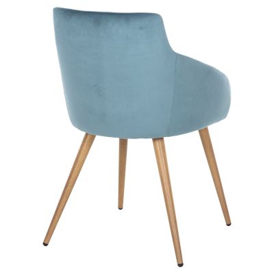 DINING ARMCHAIR IVY HM8546.05 TURQUOISE VELVET AND METAL LEGS IN NATURAL WOOD COLOR 53x55x79Hcm.