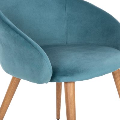 DINING ARMCHAIR IVY HM8546.05 TURQUOISE VELVET AND METAL LEGS IN NATURAL WOOD COLOR 53x55x79Hcm.