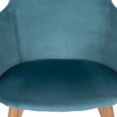 DINING ARMCHAIR IVY HM8546.05 TURQUOISE VELVET AND METAL LEGS IN NATURAL WOOD COLOR 53x55x79Hcm.