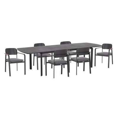 OUTDOOR 6-SEAT DINING SET ELARA HM10726.01 GREY ALUMINUM-EXTENDABLE DINING TABLE
