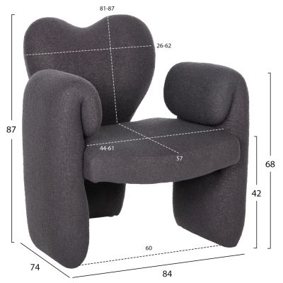 DINING ARMCHAIR HARTT HM9777.01 GREY TEDDY FABRIC 84x74x87Hcm.