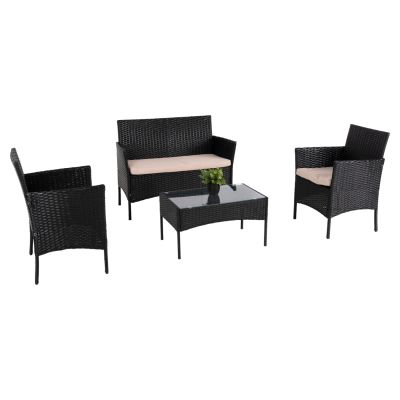 OUTDOOR LOUNGE SET 4PCS STASIA HM6089.01 SYNTHETIC RATTAN IN BLACK-CUSHIONS IN CAPPUCCINO