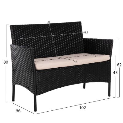 OUTDOOR LOUNGE SET 4PCS STASIA HM6089.01 SYNTHETIC RATTAN IN BLACK-CUSHIONS IN CAPPUCCINO