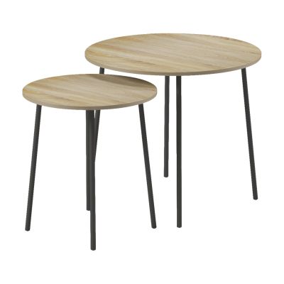 COFFEE TABLES 2PCS ROUND CUPPER HM9878.01 MELAMINE IN SONAMA-BLACK METAL Φ55x45Hcm.