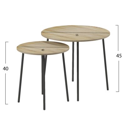 COFFEE TABLES 2PCS ROUND CUPPER HM9878.01 MELAMINE IN SONAMA-BLACK METAL Φ55x45Hcm.