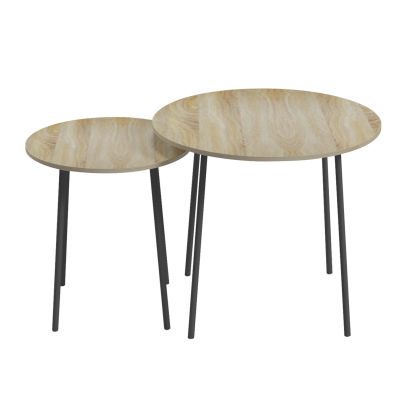 COFFEE TABLES 2PCS ROUND CUPPER HM9878.01 MELAMINE IN SONAMA-BLACK METAL Φ55x45Hcm.