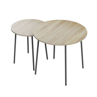 COFFEE TABLES 2PCS ROUND CUPPER HM9878.01 MELAMINE IN SONAMA-BLACK METAL Φ55x45Hcm.