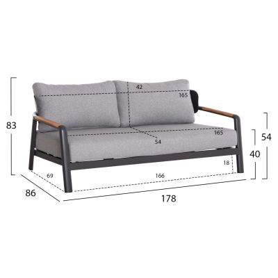 OUTDOOR LOUNGE SET 4PCS ELARA HM6195.01 DARK GREY ALUMINUM-GREY OLEFIN-TEAK WOOD