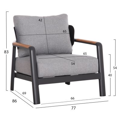 OUTDOOR LOUNGE SET 4PCS ELARA HM6195.01 DARK GREY ALUMINUM-GREY OLEFIN-TEAK WOOD