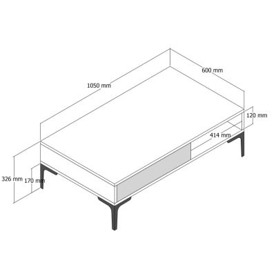 COFFEE TABLE HM9503.04 MELAMINE WALNUT-BLACK MARBLE LOOK & METAL LEGS 105x60x32.6Hcm.