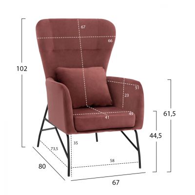 Armchair "ROYALTY", Velvet Dusty Pink, with metal black leg HM8721.02