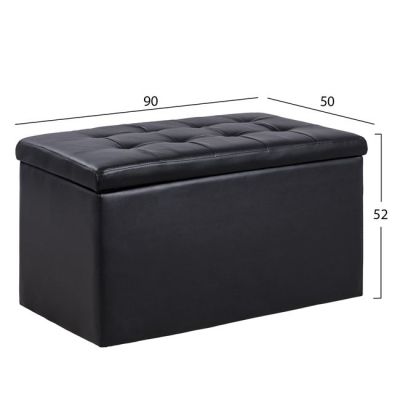 Stool PU with storage space Punk Black HM279.01 90x50x52cm