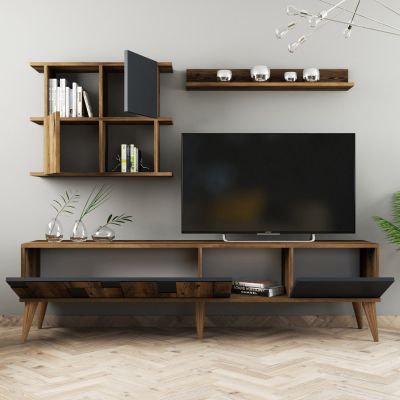 TV FURNITURE COMBO TRONDE HM9437.01 MELAMINE WALNUT AND CHARCOAL GREY 180x33.8x48.6Hcm.