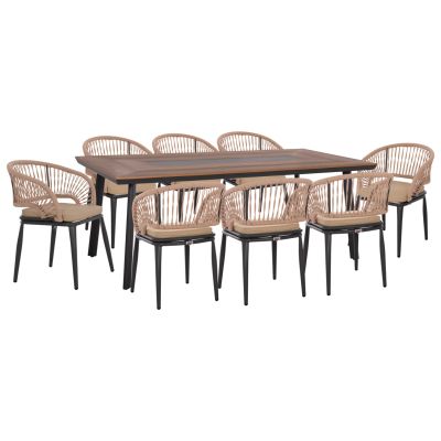 OUTDOOR DINING SET 9PCS MAGNET HM10828.01 ALUMINUM IN DARK GREY--POLYWOOD--P.E.ROPE