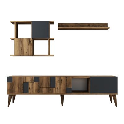 TV FURNITURE COMBO TRONDE HM9437.01 MELAMINE WALNUT AND CHARCOAL GREY 180x33.8x48.6Hcm.