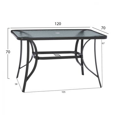 ВЪНШНА МАСА BRAVO СИВ МЕТАЛЕН СТЪКЛЕН ПЛОТ С ОТВОР ЗА ЧАДЪР 120Χ70Χ72Hcm.HM5021.11