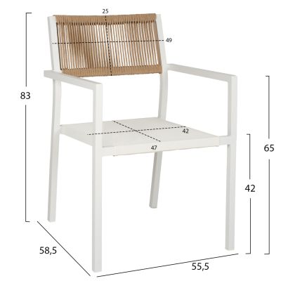 КРЕСЛО АЛУМИНИЕВО ПРОФЕСИОНАЛНО БЯЛО С ПЕ РАТАНОВ ГРЪБ 55,5x58,5x83Hcm.HM5893.02