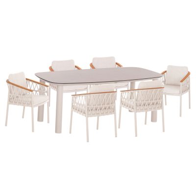 OUTDOOR DINING SET 7PCS DOSUN HM10910.02 CREAM WHITE ALUMINUM--ROPE & OLEFIN CUSHIONS IN BEIGE