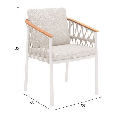 OUTDOOR DINING SET 7PCS DOSUN HM10910.02 CREAM WHITE ALUMINUM--ROPE & OLEFIN CUSHIONS IN BEIGE