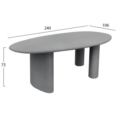 DINING TABLE OVAL VOLPE HM6599.01 FIBER CEMENT IN GREY 240x106x75Hcm