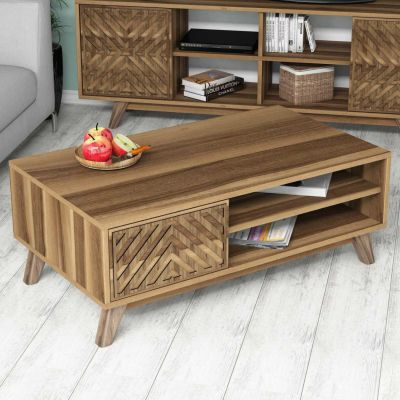 COFFEE TABLE MELAMINE WITH CABINET HM9502.01 IN WALNUT COLOR 105x60x38.2Hcm.