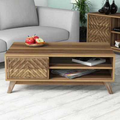 COFFEE TABLE MELAMINE WITH CABINET HM9502.01 IN WALNUT COLOR 105x60x38.2Hcm.