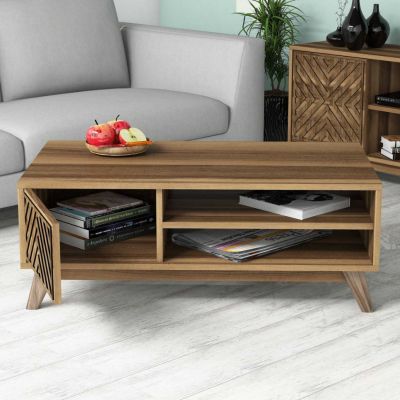 COFFEE TABLE MELAMINE WITH CABINET HM9502.01 IN WALNUT COLOR 105x60x38.2Hcm.