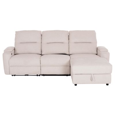 RIGHT CORNER SOFA SYNTHIA HM3308.01R RECLINE & STORAGE SPACE--BEIGE FABRIC 245x170x98Hcm.