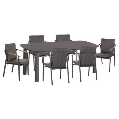 OUTDOOR DINING SET 7PCS SENTI HM10908.01 ALUMINUM & OLEFIN CUSHION COVERS---GREY