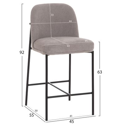 BAR STOOL MED.HEIGHT MANIDO HM18427.01 GREY FABRIC--BLACK METAL FRAME 45x55x92Hcm.