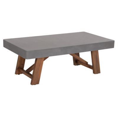 OUTDOOR COFFEE TABLE MAEVE HM6595.01 GREY FIBER CEMENT TOP--ACACIA WOOD LEGS 130x70x46Hcm
