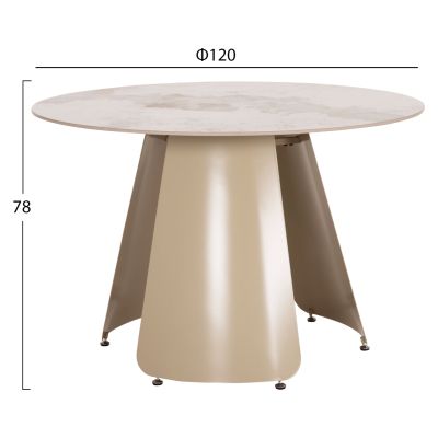 DINING TABLE ROUND SEDAR HM18326 CERAMIC TOP--CREAM WHITE METAL LEGS Φ120x78Hcm.