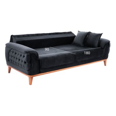 HM3249.01 BENNINGTON 3-seater sofa-bed, black velvet, 240x95x80