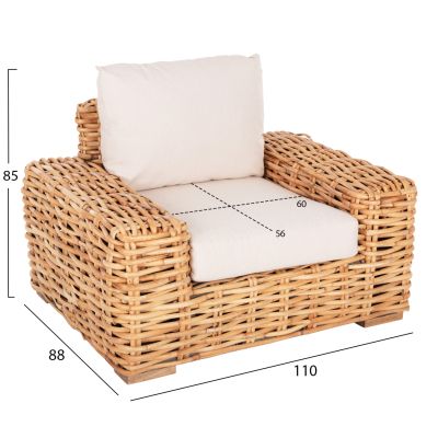 OUTDOOR LOUNGER TROPEL HM9810 MANGO WOOD-RATTAN NATURAL-WHITE CUSHIONS 110x88x70-85Hcm.