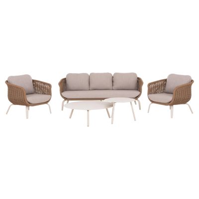 OUTDOOR LOUNGE SET 5PCS STERN HM6555.02 ALUMINUM & OLEFIN IN LIGHT BEIGE--TWIST WICKER IN NATURAL
