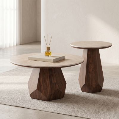 COFFEE TABLES 2PCS VENERA HM12109 CERAMIC TOPS--MDF BASES Φ80+Φ45cm