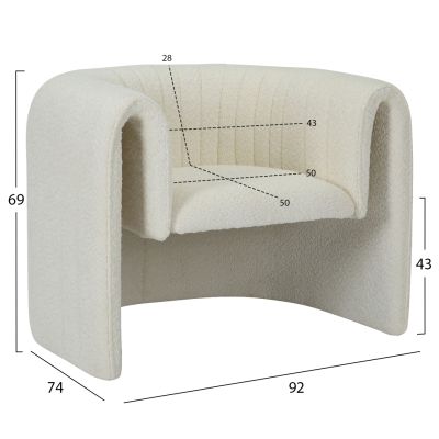 ARMCHAIR RIKER HM9682.04 METAL FRAME-WHITE BOUCLE FABRIC 92x74x69Hcm.