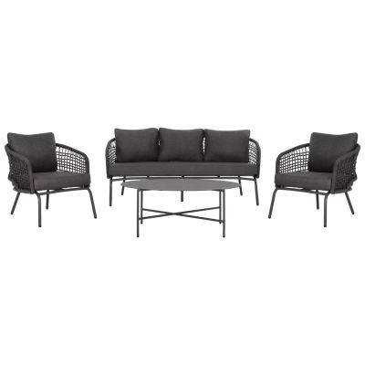 OUTDOOR LOUNGE SET 5-SEAT ELOWEN HM6508.01 ALUMINUM-ROPE-CUSHIONS---GREY