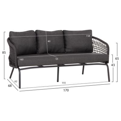 OUTDOOR LOUNGE SET 5-SEAT ELOWEN HM6508.01 ALUMINUM-ROPE-CUSHIONS---GREY