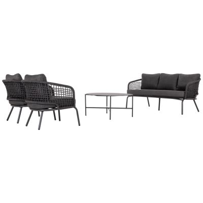 OUTDOOR LOUNGE SET 5-SEAT ELOWEN HM6508.01 ALUMINUM-ROPE-CUSHIONS---GREY