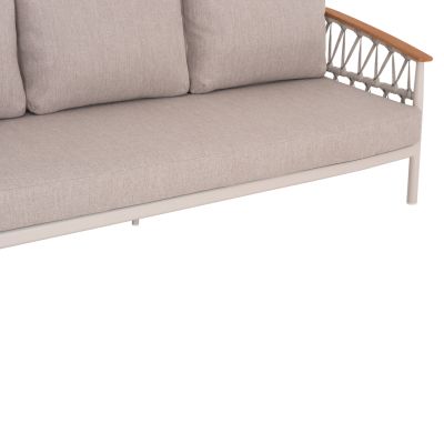 OUTDOOR LOUNGE SET 5PCS STREAM HM6426.02 ALUMINUM IN CREAM WHITE--BEIGE STRAP ROPE & OLEFIN FABRIC