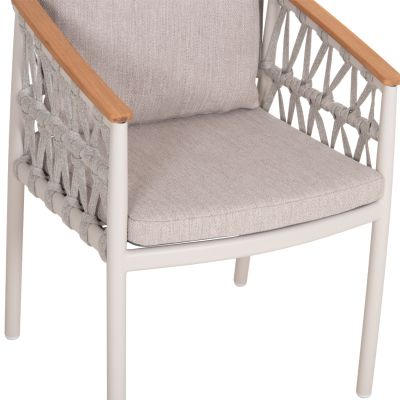 DINING CHAIR STREAM HM6427.02 CREAM WHITE ALUMINUM--BEIGE STRAP ROPE & OLEFIN FABRIC 59x63x85Hcm.