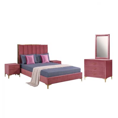 BEDROOM SET 4 PCS VELVET DUSTY PINK HM11259.02