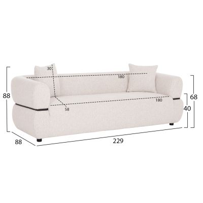 ARCTIS 3-Seater Sofa – Light Beige, 229 × 88 × 68 cm
